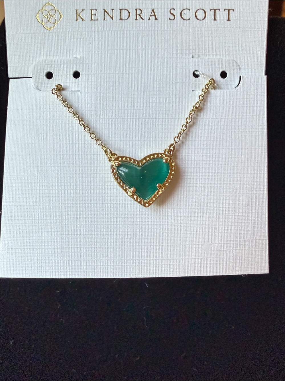 Kendra Scott Gold Heart Necklace with Teal Stone